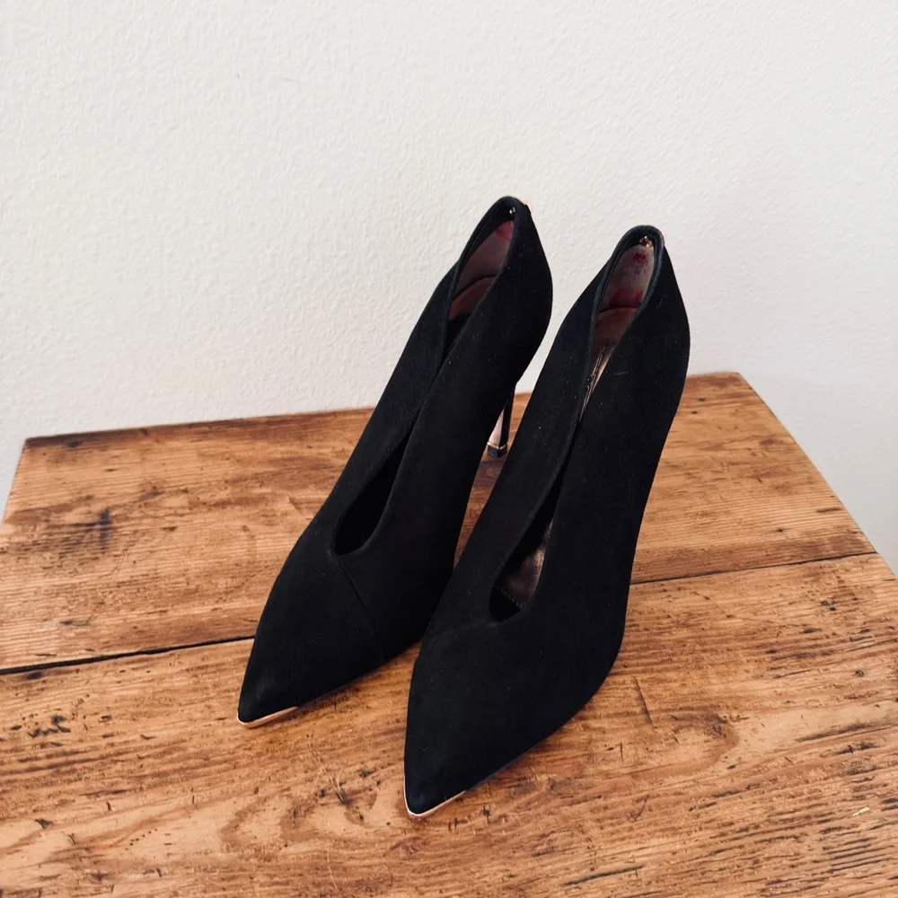 Ted Baker Black Suede Gold Bow Heels